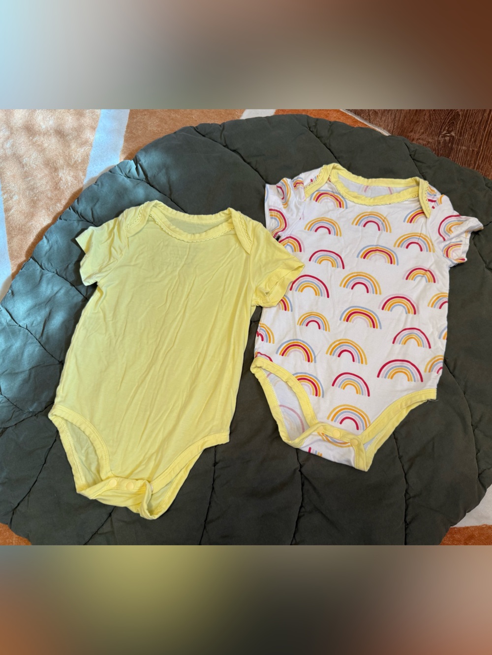 PatPat Yellow Solid and Rainbow Print Baby One-Piece Bodysuit Set